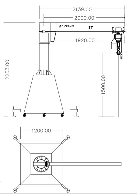 1 ton mobile jib crane drawing