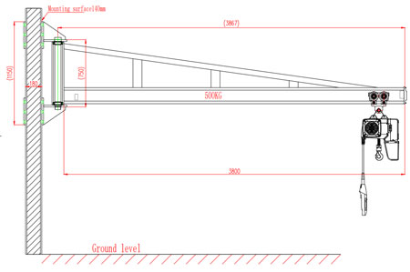 BX type industrial wall bracket jib crane drawing